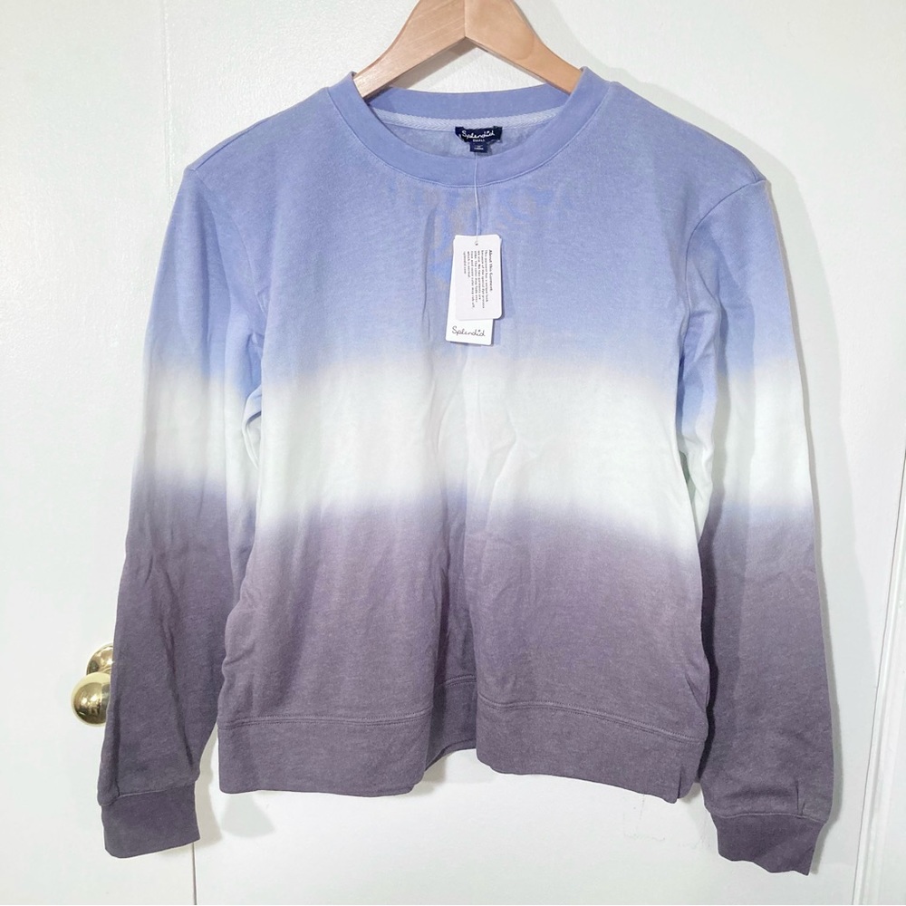 New Splendid Peri Dip Dye Super Soft Pullover Fleece Sweatshirt Blue Ombre